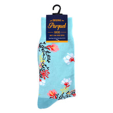 Load image into Gallery viewer, Parquet Men’s Floral Design Novelty Crew Socks – Sky Blue