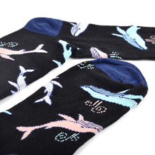 Load image into Gallery viewer, Parquet Men’s Whale Pattern Novelty Crew Socks – Black or Teal