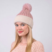 Load image into Gallery viewer, Women's Winter Hat - Pom Pom Two-Tone Knit Hat