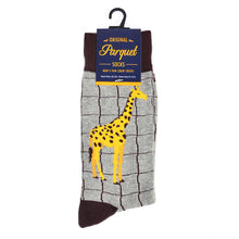 Load image into Gallery viewer, Parquet Men’s Giraffe Pattern Novelty Crew Socks – Gray