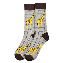Load image into Gallery viewer, Parquet Men’s Giraffe Pattern Novelty Crew Socks – Gray
