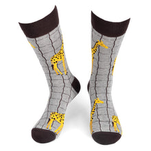 Load image into Gallery viewer, Parquet Men’s Giraffe Pattern Novelty Crew Socks – Gray