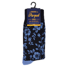 Load image into Gallery viewer, Parquet Men’s Blue Floral Pattern Novelty Crew Socks – Black & Blue