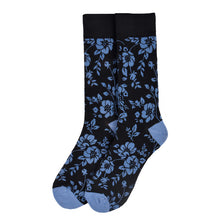 Load image into Gallery viewer, Parquet Men’s Blue Floral Pattern Novelty Crew Socks – Black & Blue