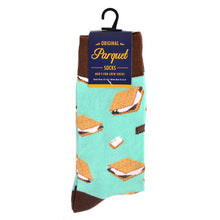 Load image into Gallery viewer, Parquet Men’s S’mores Pattern Novelty Crew Socks – Turquoise