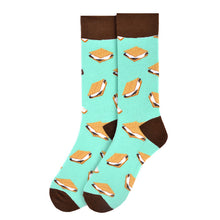 Load image into Gallery viewer, Parquet Men’s S’mores Pattern Novelty Crew Socks – Turquoise
