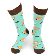 Load image into Gallery viewer, Parquet Men’s S’mores Pattern Novelty Crew Socks – Turquoise