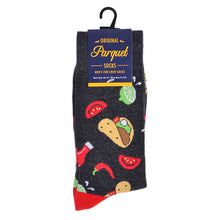 Load image into Gallery viewer, Parquet Men’s Tacos Design Novelty Crew Socks – Black & Red