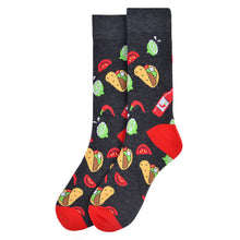 Load image into Gallery viewer, Parquet Men’s Tacos Design Novelty Crew Socks – Black & Red