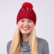 Load image into Gallery viewer, Women's Winter Hat - Pom Pom & Pearls Knit Hat