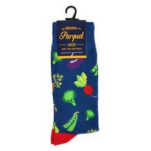 Load image into Gallery viewer, Parquet Men’s Vegetable Pattern Novelty Crew Socks – Blue