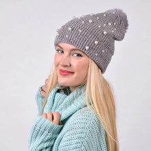 Load image into Gallery viewer, Women's Winter Hat - Pom Pom & Pearls Knit Hat