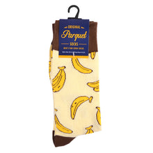 Load image into Gallery viewer, Parquet Men’s Banana Pattern Novelty Crew Socks – Yellow & Brown