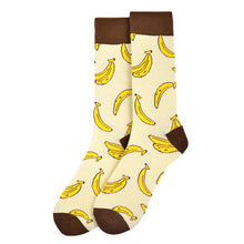 Load image into Gallery viewer, Parquet Men’s Banana Pattern Novelty Crew Socks – Yellow & Brown