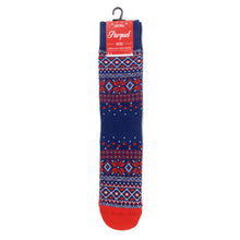 Load image into Gallery viewer, Parquet Vintage Winter Pattern Novelty Crew Socks – Navy with Red Accents