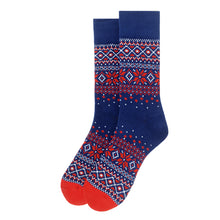 Load image into Gallery viewer, Parquet Vintage Winter Pattern Novelty Crew Socks – Navy with Red Accents