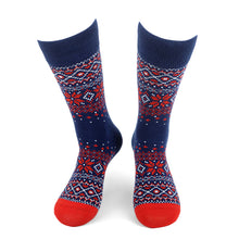 Load image into Gallery viewer, Parquet Vintage Winter Pattern Novelty Crew Socks – Navy with Red Accents