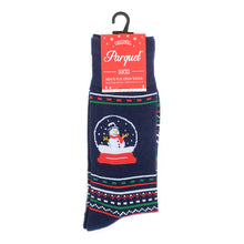 Load image into Gallery viewer, Parquet Snow Globe Novelty Crew Socks – Navy Christmas Theme
