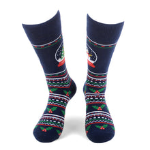 Load image into Gallery viewer, Parquet Snow Globe Novelty Crew Socks – Navy Christmas Theme
