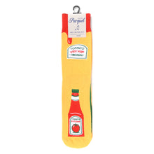 Load image into Gallery viewer, Parquet Men’s Ketchup Bottle Novelty Crew Socks – Yellow & Red