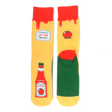 Load image into Gallery viewer, Parquet Men’s Ketchup Bottle Novelty Crew Socks – Yellow & Red