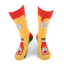Load image into Gallery viewer, Parquet Men’s Ketchup Bottle Novelty Crew Socks – Yellow & Red