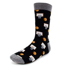 Load image into Gallery viewer, Parquet Men’s Basketball Hoop Novelty Crew Socks – Black or Gray