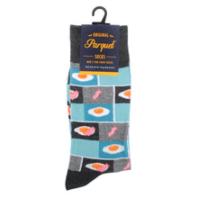 Load image into Gallery viewer, Parquet Men’s Bacon & Eggs Novelty Crew Socks – Blue & Gray