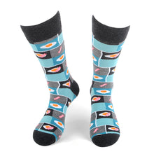 Load image into Gallery viewer, Parquet Men’s Bacon & Eggs Novelty Crew Socks – Blue & Gray