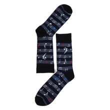 Load image into Gallery viewer, Parquet Men’s Music Sheet Note Novelty Crew Socks – Black