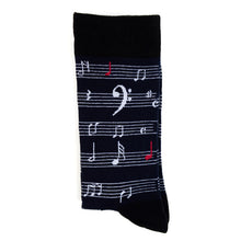 Load image into Gallery viewer, Parquet Men’s Music Sheet Note Novelty Crew Socks – Black