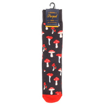 Load image into Gallery viewer, Parquet Men’s Red Mushroom Pattern Novelty Crew Socks – Black & Red