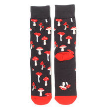 Load image into Gallery viewer, Parquet Men’s Red Mushroom Pattern Novelty Crew Socks – Black & Red