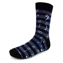 Load image into Gallery viewer, Parquet Men’s Music Sheet Note Novelty Crew Socks – Black