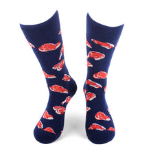 Load image into Gallery viewer, Parquet Men’s Meat Lover Novelty Crew Socks – Navy