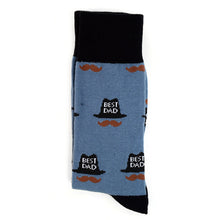 Load image into Gallery viewer, Parquet Men’s “Best Dad” Hat & Mustache Novelty Crew Socks – Blue or Gray