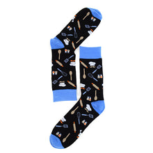 Load image into Gallery viewer, Parquet Men’s Chef Pattern Crew Socks – Black & Blue