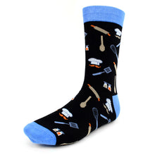 Load image into Gallery viewer, Parquet Men’s Chef Pattern Crew Socks – Black & Blue