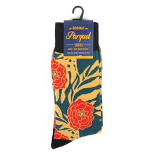 Load image into Gallery viewer, Parquet Men’s Floral Design Novelty Crew Socks – Teal, Gold & Red
