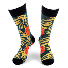 Load image into Gallery viewer, Parquet Men’s Floral Design Novelty Crew Socks – Teal, Gold & Red