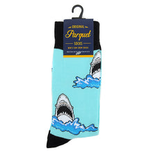 Load image into Gallery viewer, Parquet Men’s Shark Swimming Pattern Novelty Crew Socks – Blue