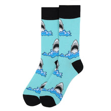 Load image into Gallery viewer, Parquet Men’s Shark Swimming Pattern Novelty Crew Socks – Blue