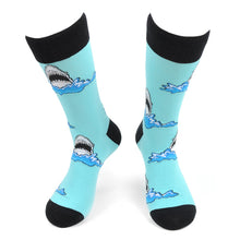 Load image into Gallery viewer, Parquet Men’s Shark Swimming Pattern Novelty Crew Socks – Blue