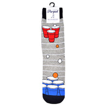 Load image into Gallery viewer, Parquet Men’s Beer Pong Novelty Crew Socks – Gray