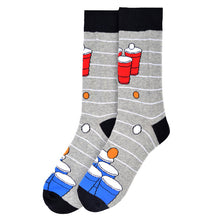 Load image into Gallery viewer, Parquet Men’s Beer Pong Novelty Crew Socks – Gray