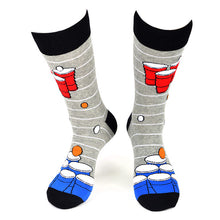 Load image into Gallery viewer, Parquet Men’s Beer Pong Novelty Crew Socks – Gray