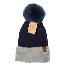 Load image into Gallery viewer, Women's Winter Hat - Pom Pom Two-Tone Knit Hat