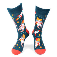 Load image into Gallery viewer, Parquet Men’s Space Cat Novelty Crew Socks – Navy