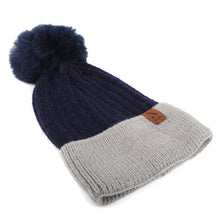 Load image into Gallery viewer, Women's Winter Hat - Pom Pom Two-Tone Knit Hat