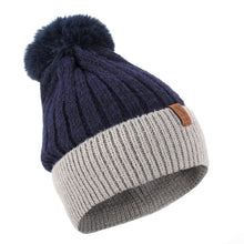 Load image into Gallery viewer, Women's Winter Hat - Pom Pom Two-Tone Knit Hat